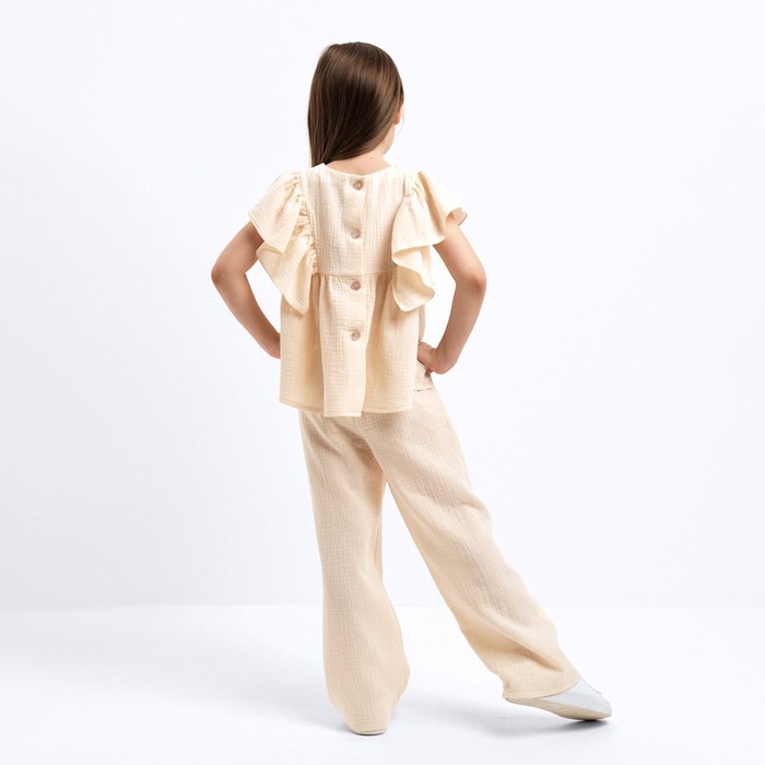 Комплект (блузка и брюки) для девочки MINAKU цвет бежевый, рост 116 см - фото 1926634478