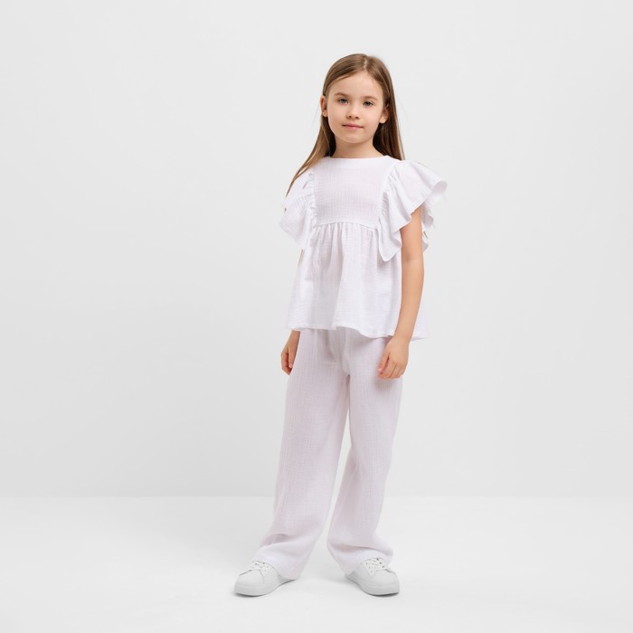 Комплект (блузка и брюки) для девочки MINAKU цвет белый, рост 104 см - фото 1907660415
