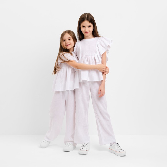 Комплект (блузка и брюки) для девочки MINAKU цвет белый, рост 104 см - фото 1907660420