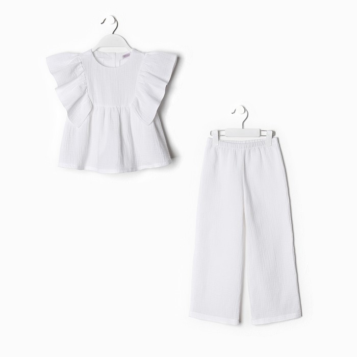 Комплект (блузка и брюки) для девочки MINAKU цвет белый, рост 104 см - фото 1907660423