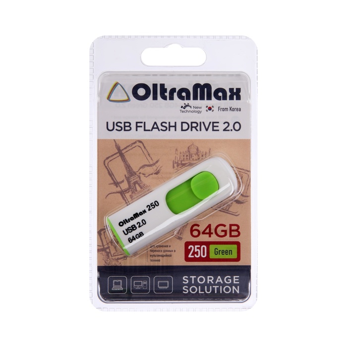 Флешка OltraMax 250, 64 Гб, USB2.0, чт до 15 Мб/с, зап до 8 Мб/с, зелёная - фото 51556632