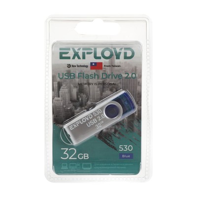 Флешка Exployd 530, 32 Гб, USB2.0, чт до 15 Мб/с, зап до 8 Мб/с, синяя