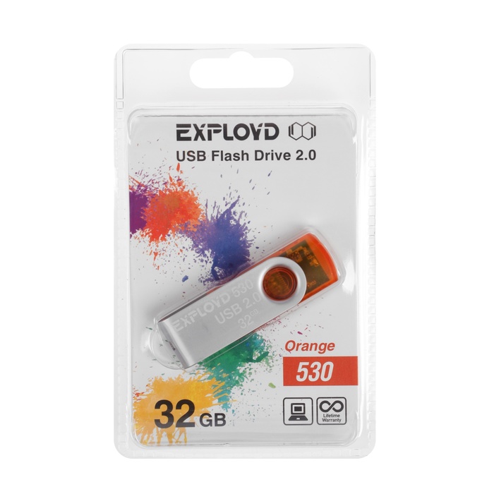 Флешка Exployd 530, 32 Гб, USB2.0, чт до 15 Мб/с, зап до 8 Мб/с, оранжевая - фото 51594935