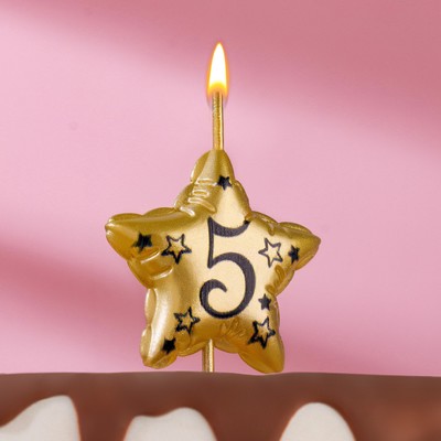 Свеча в торт на шпажке "Воздушная звездочка", цифра 5, 3,5 см, золото