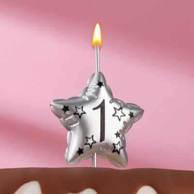 Свеча в торт на шпажке "Воздушная звездочка", цифра 1, 3,5 см, серебро