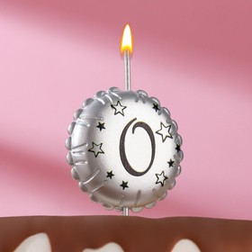 Свеча в торт на шпажке "Воздушный шарик", цифра 0, 3,5 см, серебро