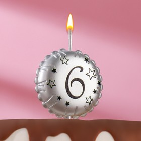 Свеча в торт на шпажке "Воздушный шарик", цифра 6, 3,5 см, серебро