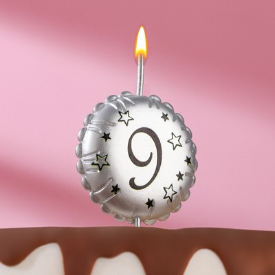 Свеча в торт на шпажке "Воздушный шарик", цифра 9, 3,5 см, серебро