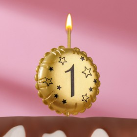 Свеча в торт на шпажке "Воздушный шарик", цифра 1, 3,5 см, золото