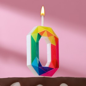Свеча в торт на шпажке "Разноцветные грани", цифра 0, 5,3 см