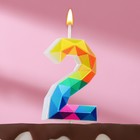 Свеча в торт на шпажке "Разноцветные грани", цифра 2, 5,3 см - фото 301785122