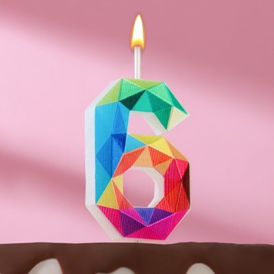 Свеча в торт на шпажке «Разноцветные грани», цифра 6, 5.3 см