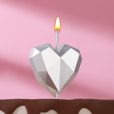 Свеча в торт "Сердце" грани, 9х3,5 см, на шпажке МИКС