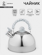 Чайник Доляна «Мрамор», 3 л, со свистком, нержавеющая сталь, хромированный - Фото 1