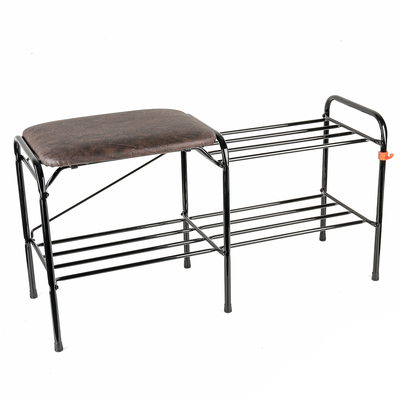 Подставка для обуви с сиденьем, 2 яруса, 89×30×45 см, цвет чёрный