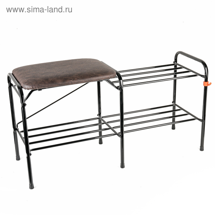 Подставка для обуви с сиденьем, 2 яруса, 89×30×45 см, цвет чёрный - Фото 1