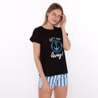 Комплект домашний женский принт LET`S SAIL (футболка/шорты), цвет чёрный, размер 46 - фото 319333369