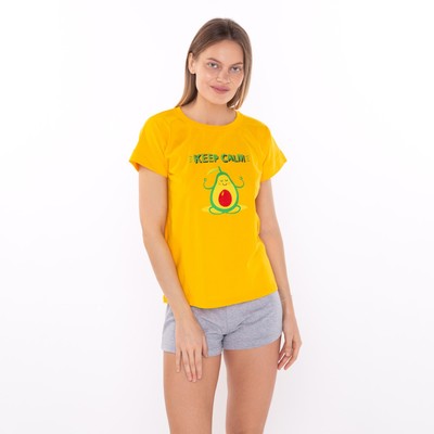 Комплект домашний женский «Авокадо»(футболка/шорты), цвет жёлтый/серый, размер 46