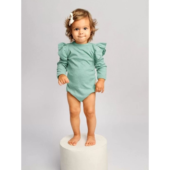 Боди детское с длинным рукавом и рюшами Amarobaby Fashion, рост 86 см, цвет зелёный - Фото 1