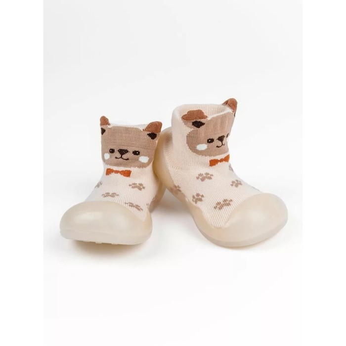 Ботиночки-носочки детские First Step Animals с дышащей подошвой, размер 22, цвет бежевый