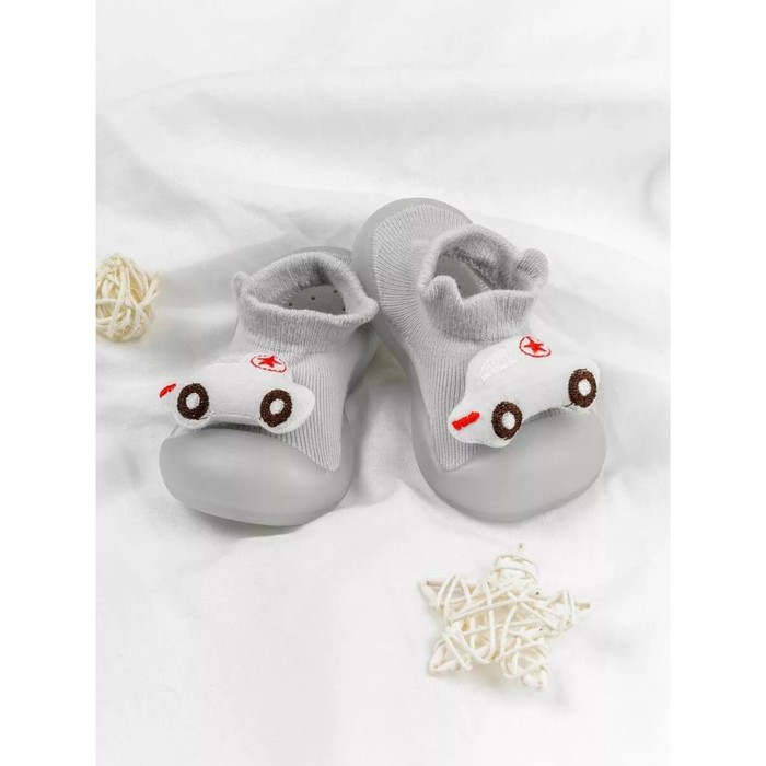 Ботиночки-носочки детские First Step Car с дышащей подошвой, размер 21, цвет серый