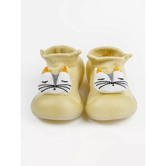 Ботиночки-носочки детские First Step Cat с дышащей подошвой, размер 21, цвет жёлтый