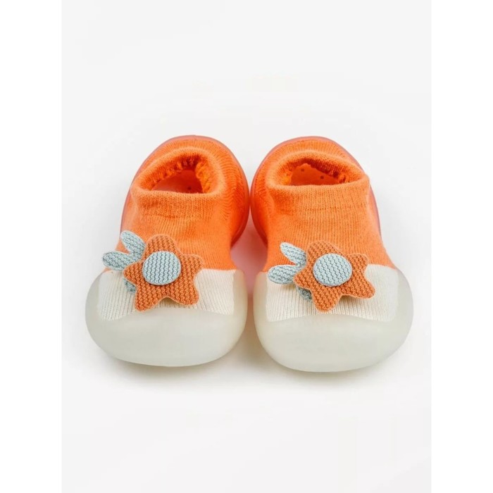 Ботиночки-носочки детские First Step Pure Toys с дышащей подошвой, размер 22, цвет оранжевый - Фото 1