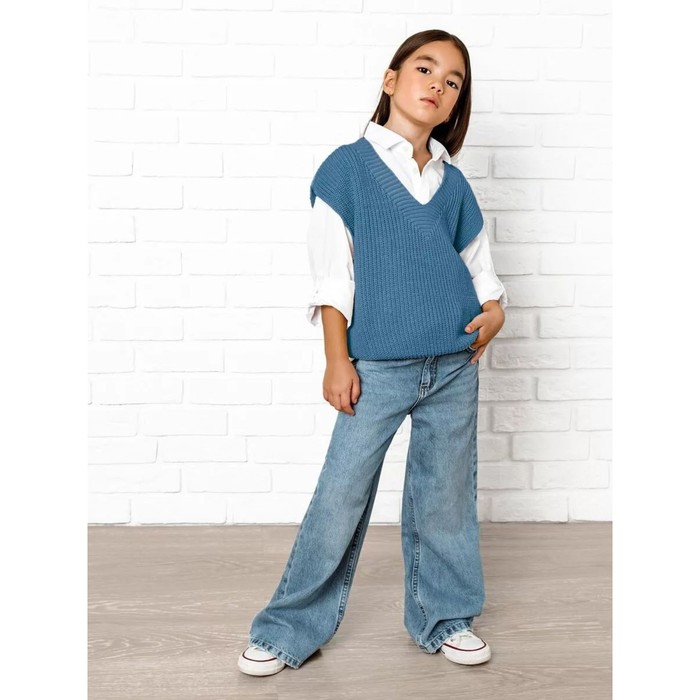 Жилет для девочки Amarobaby Knit, рост 122 см, цвет голубой - Фото 1