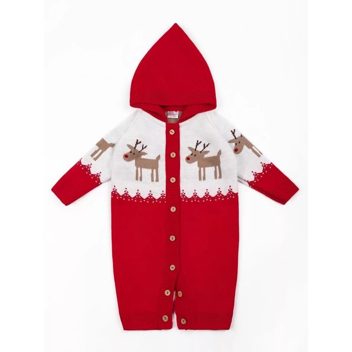 Комбинезон вязаный, детский капюшоном Pure Love Christmas Deer, рост 56 см, цвет красный