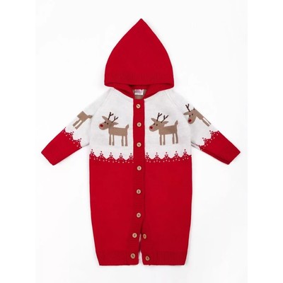 Комбинезон вязаный, детский капюшоном Pure Love Christmas Deer, рост 62 см, цвет красный