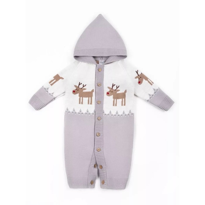 Комбинезон вязаный, детский капюшоном Pure Love Christmas Deer, рост 56 см, цвет серый