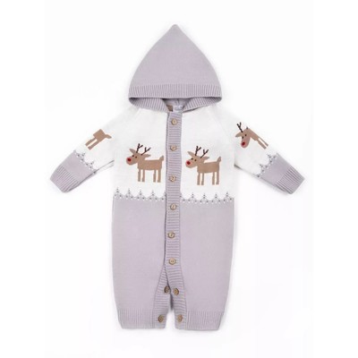 Комбинезон вязаный, детский капюшоном Pure Love Christmas Deer, рост 62 см, цвет серый