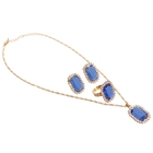 Гарнитур 3 предмета: серьги, кулон, кольцо безразмерное "Прямоугольник" царевна, цвет синий в золоте - Фото 2