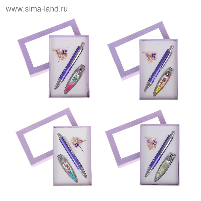 Набор подарочный 3в1: ручка, брошь цветочки, кусачки, цвета МИКС - Фото 1