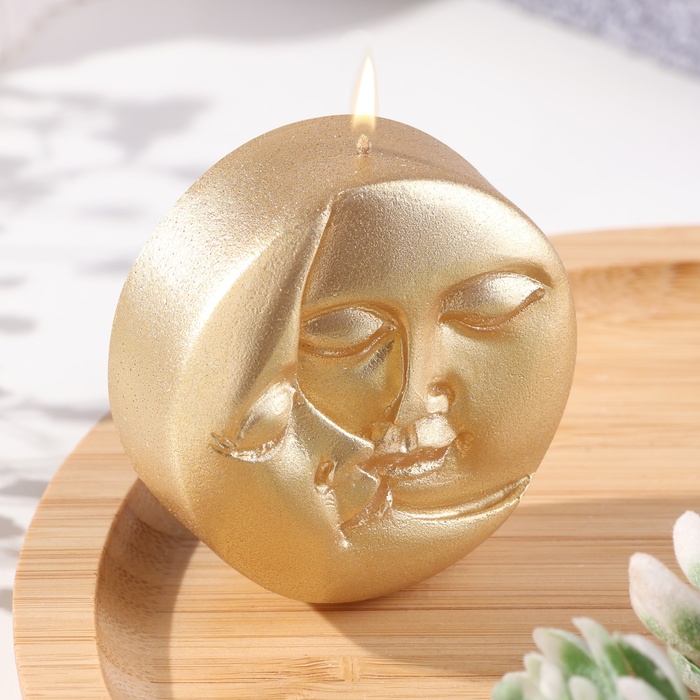 Свеча фигурная "Солнце и луна, 6х2,5 см, золото - Фото 1