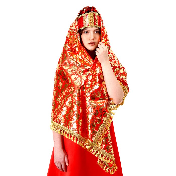 Карнавальный набор: платок, кокошник, золото на красном - Фото 1