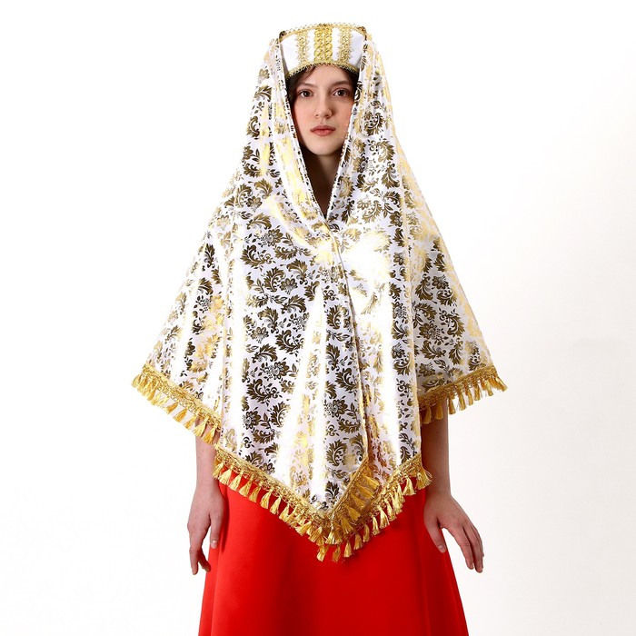 Карнавальный набор: платок, кокошник, золото на белом - фото 1882639995