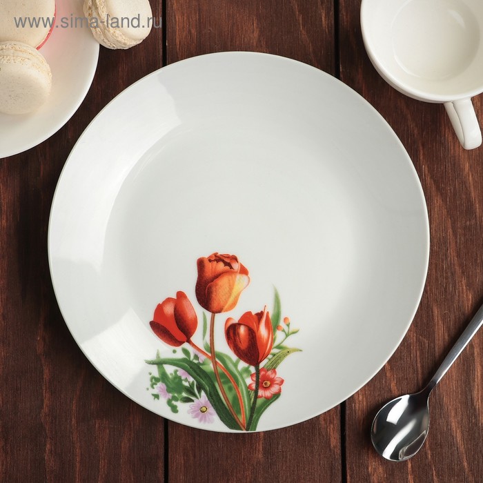 Тарелка керамическая десертная Доляна «Тюльпаны», d=20 см - Фото 1
