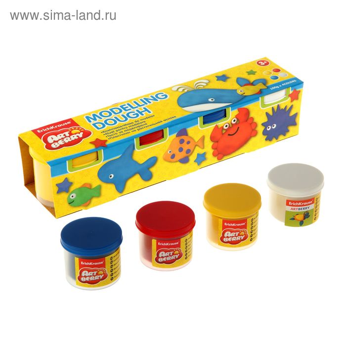 Пластилин на растительной основе набор 4 цвета по 100г Modelling Dough №1 - Фото 1