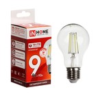 Лампа светодиодная IN HOME LED-A60-deco, 9 Вт, 230 В, Е27, 6500 К, 810 Лм, прозрачная - фото 3826455