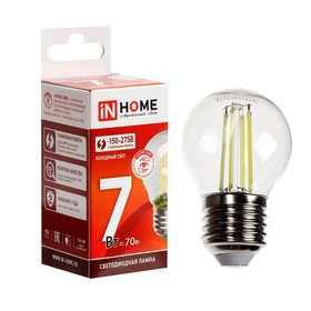 Лампа светодиодная IN HOME LED-ШАР-deco, 7 Вт, 230 В, Е27, 6500 К, 830 Лм, прозрачная