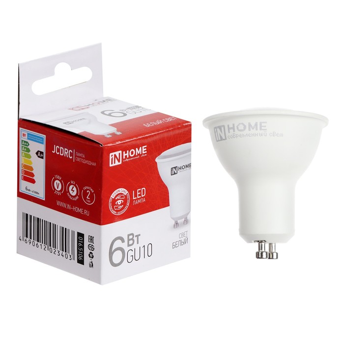 Лампа светодиодная IN HOME LED-JCDRC-VC, 6 Вт, 230 В, GU10, 4000 К, 530 Лм - фото 1907661772