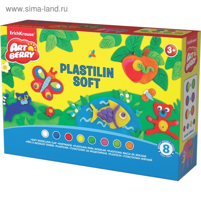 Пластилин мягкий (восковой) 8 цветов по 24 г с аксессуарами для лепки, ArtBerry "Учимся играя" - Фото 1