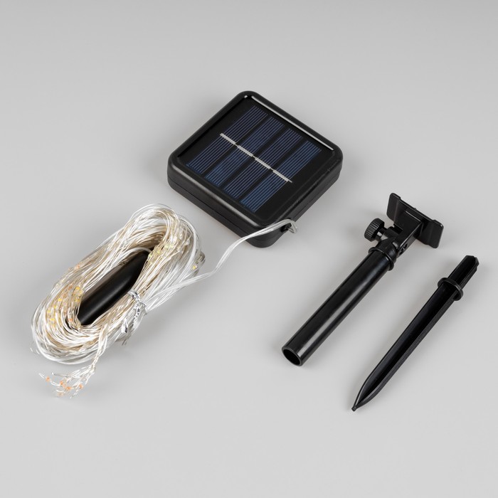 Гирлянда «Конский хвост» 10 нитей по 2 м, серебристая нить, 200 LED, свечение мульти, 2 режима, солнечная батарея - фото 1884124676