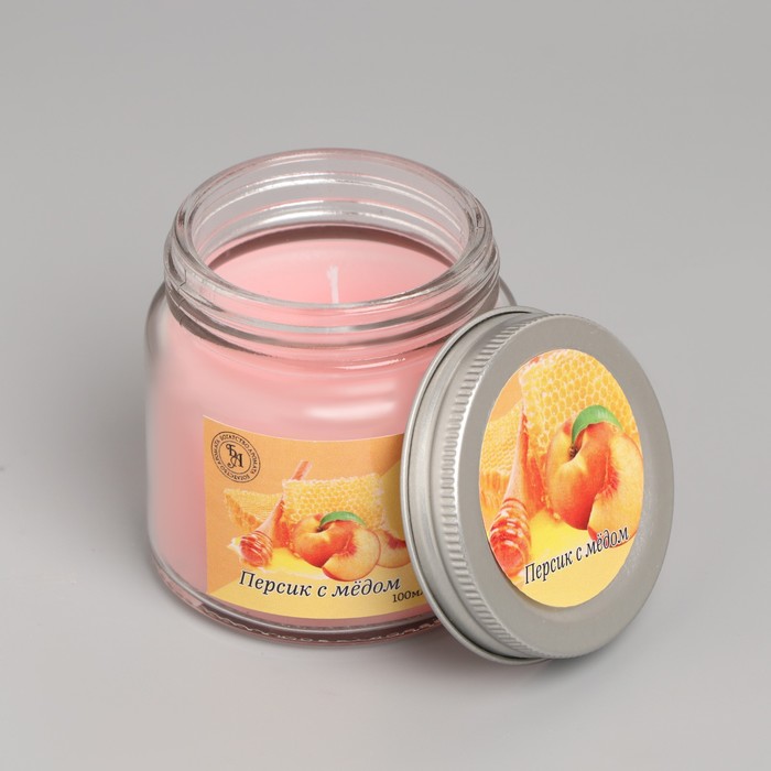 Свеча  ароматическая в стекле 6,3см, 100мл, персик с мёдом - фото 1882640887