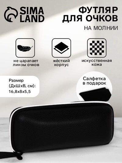 Футляр для очков на молнии «Шартр», длина 16.8 см, с ручкой, чёрный