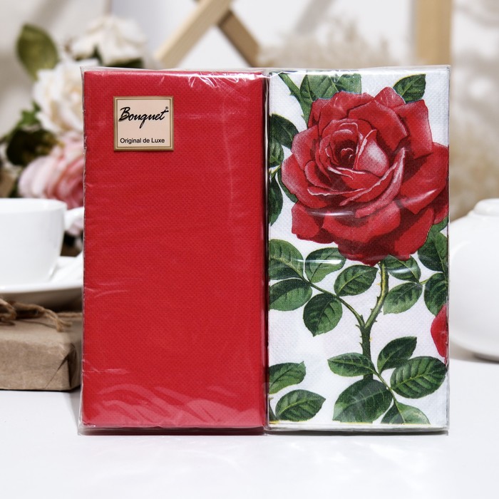 Салфетки бумажные Bouquet Original de Luxe "Английская роза", 2 слоя,33x33, 20 листов - Фото 1