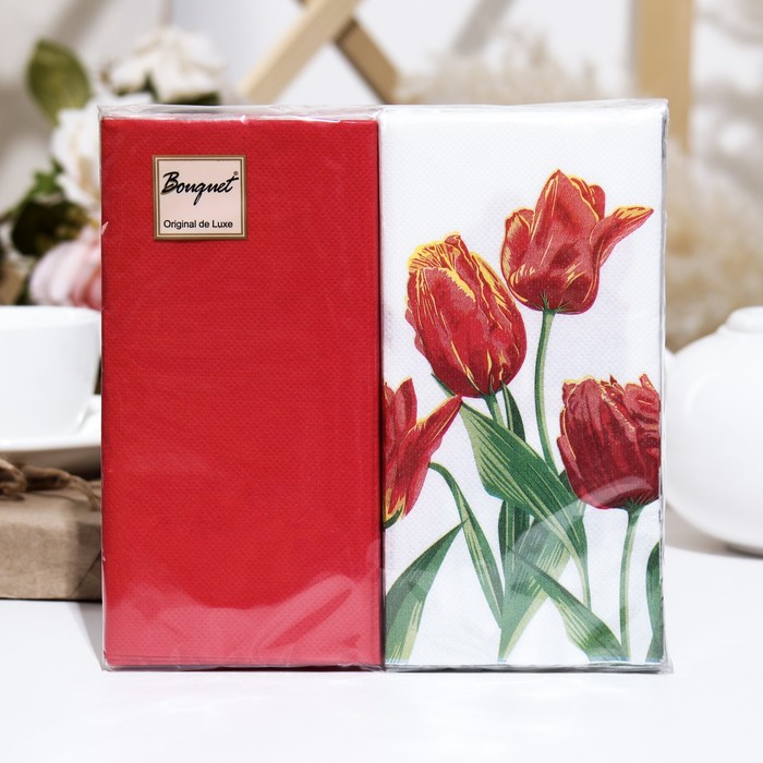 Салфетки бумажные Bouquet de Luxe "Тюльпаны Красная леди"с красным, 2 ...