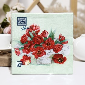 Салфетки бумажные Home Coll. Сlassic Декоративные тюльпаны 3 слоя,33x33, 20 листов 9526386