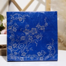 Салфетки бумажные Home Collection Premium"Серебряный цветок на синем"3 слоя,40x40,20 листов